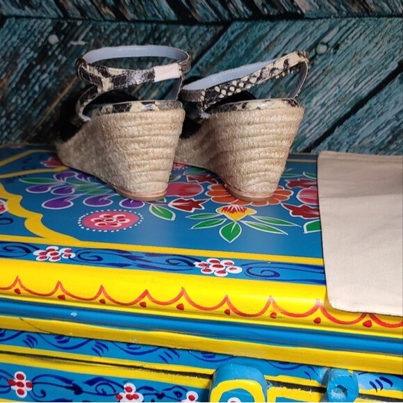 Frances Valentine NIB Size 10 Black Snake Print Leather Espadrille Sandals - Picture 7 of 12